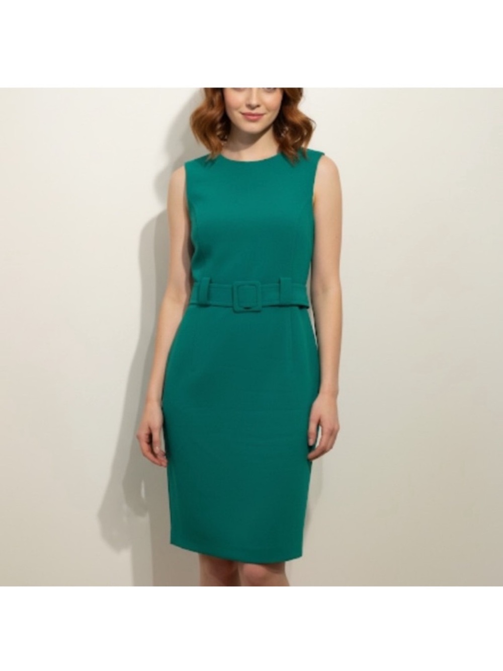 Judith + Charles Sheath Dress Size 4 Emerald Green Belted Sleeveless Lined